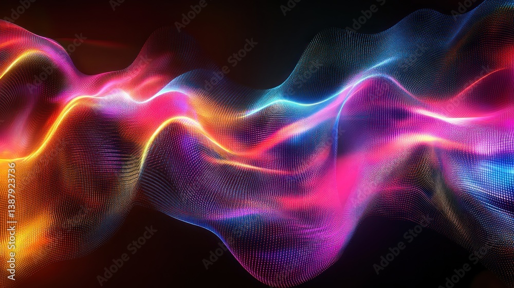 Fototapeta premium Abstract vibrant neon wave flowing in dark background.