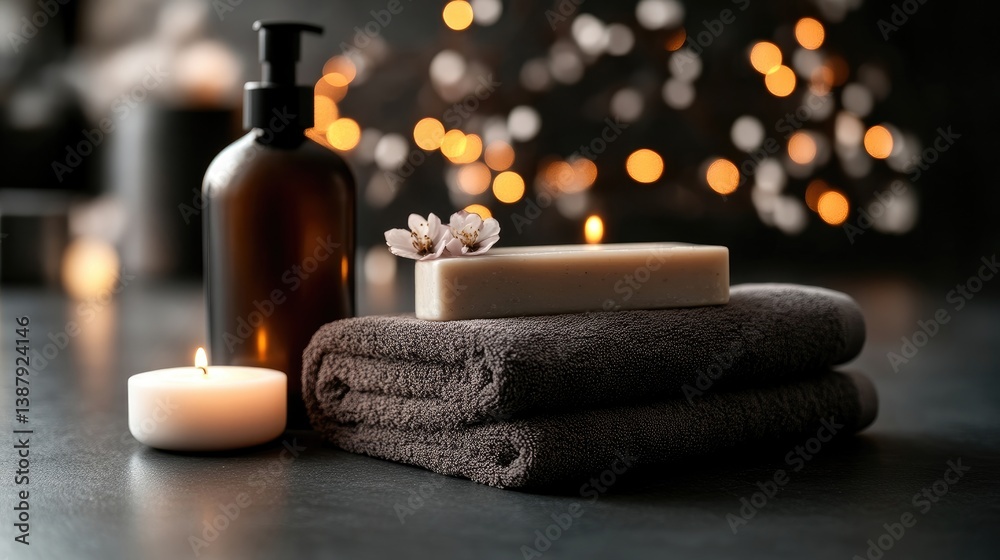 Spa essentials displayed on a dark surface Spa essentials displayed on a dark surface