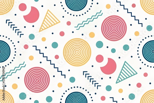 ircles semicircles dots zigzags spirals wavy lines background Memphis style 90s pattern