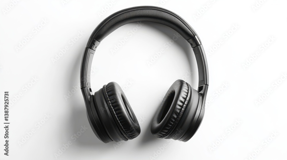 Black wireless headphones with a mic isolated on white background. Black wireless headphones with a mic isolated on white background.