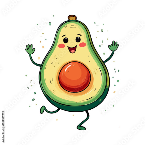 Avocado is smiling with a happy face; perfect for food blogs, social media posts, healthy lifestyle articles, and recipe websites.