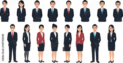 Group of office adults in suits on white background, vector style