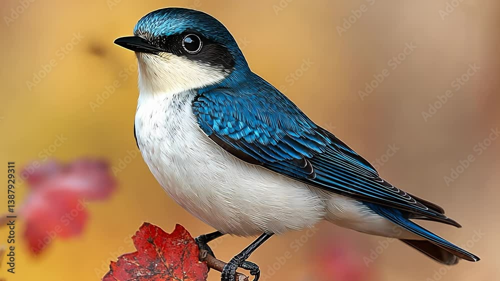 Blue white bird perched leaf video bird on leaf video nature wildlife video blue bird video peaceful bird scene video feather detail video mp4