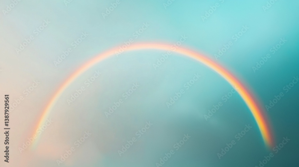 Fototapeta premium A vibrant rainbow arcs across a soft, cloud-filled sky, creating a serene and colorful natural spectacle.