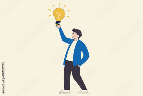 Copyright reserved, trademark intellectual property protection, original idea or innovation, legal or law protection registered concept, businessman holding light bulb idea with copyright symbol.