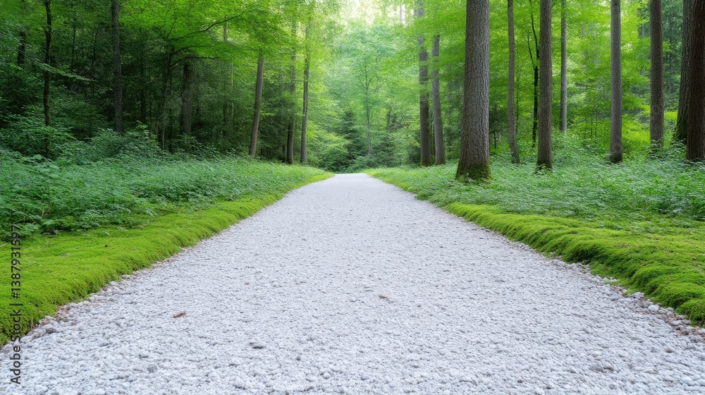 Obraz premium Serene, paved path through a verdant forest