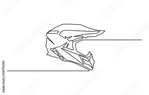 Continuous line drawing of motorcross helmet. motorbike helmet line art vector illustration.