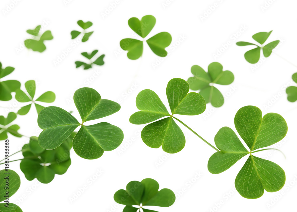 3d rendered flying leaf clovers isolated on white background, PNG 3d rendered flying leaf clovers isolated on white background, PNG