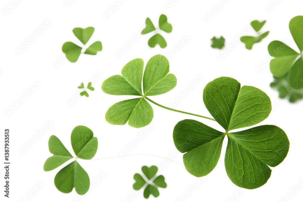 3d rendered flying leaf clovers isolated on white background, PNG 3d rendered flying leaf clovers isolated on white background, PNG