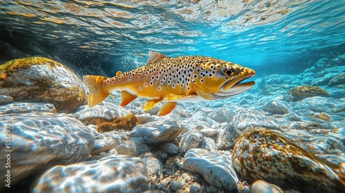 Trout swimming in clear water photo