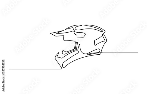 Continuous line drawing of motorcross helmet. motorbike helmet line art vector illustration.