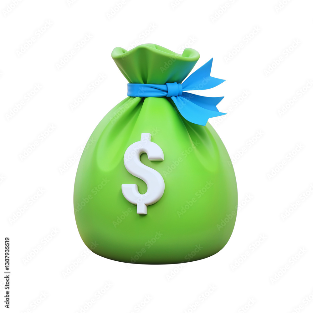 Green money bag representing financial growth and savings placed on a white background Green money bag representing financial growth and savings placed on a white background