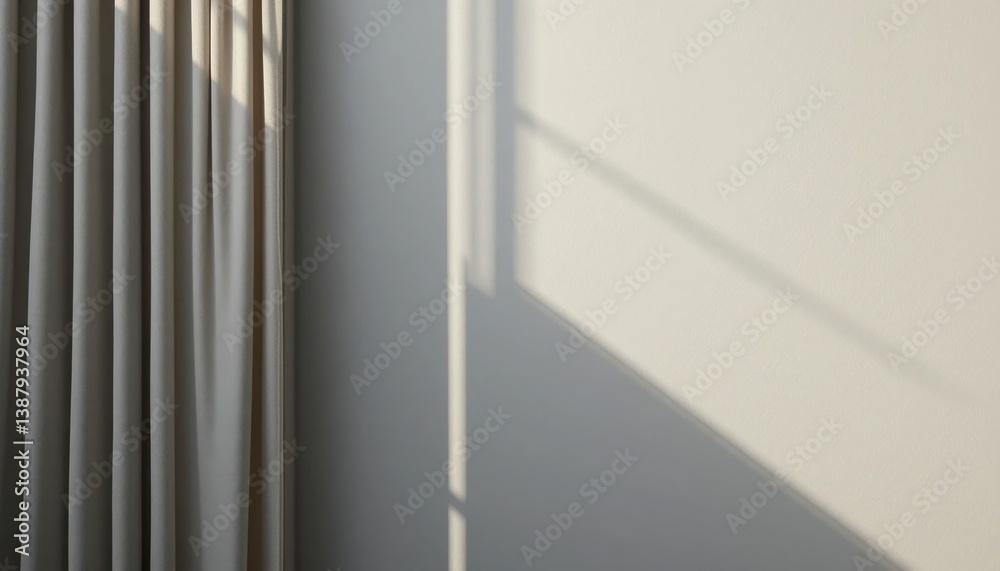 Obraz premium Morning light casting shadows on curtains in a minimalist room interior design calm setting contemporary viewpoint