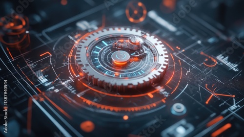 Wallpaper Mural Futuristic gear mechanism with glowing interface Torontodigital.ca