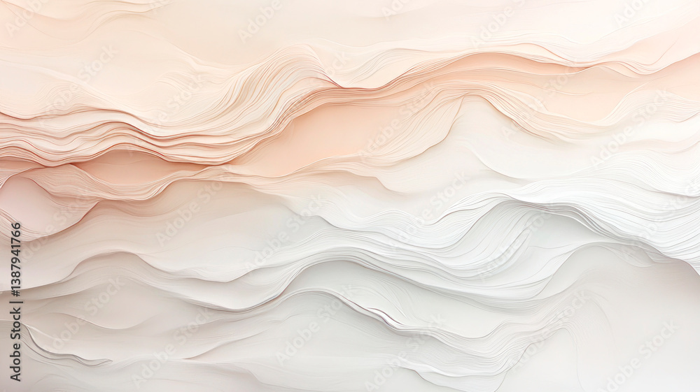 Obraz premium Layers of abstract wavy paper in soothing pastel hues create a serene geometric texture. Dynamic curves and smooth gradients evoke a sense of calm and modern design.