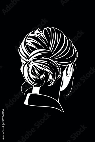 Classic chignon bun in outline style. Elegant and timeless hairstyle vector.