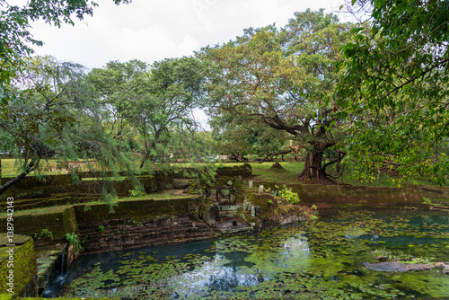 Obraz na płótnie The bathing pond Ananta Naga Poluna of the Ancient City of Polonnaruwa, Sri Lanka, showcasing ancient architecture