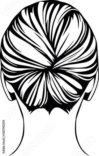 Classic chignon bun in outline style. Elegant and timeless hairstyle vector.