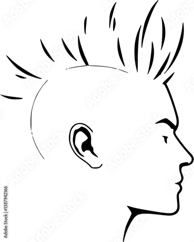 Faux hawk hairstyle in outline style. Edgy and stylish vector illustration.