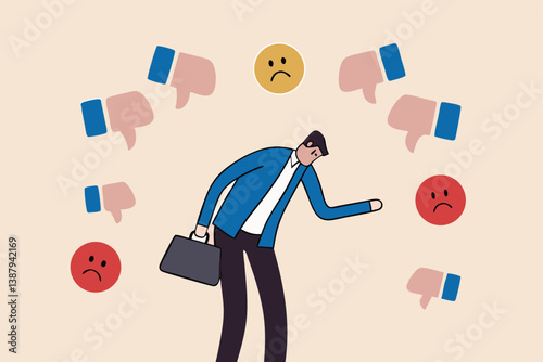 Response to negative feedback, dislike or bad customer review rating, handle complaint, business mistake or problem, satisfaction or angry opinion concept, businessman response to negative feedback.