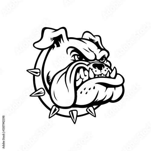Illustration of bulldog head. Design element for logo, label, sign. Vector illustration