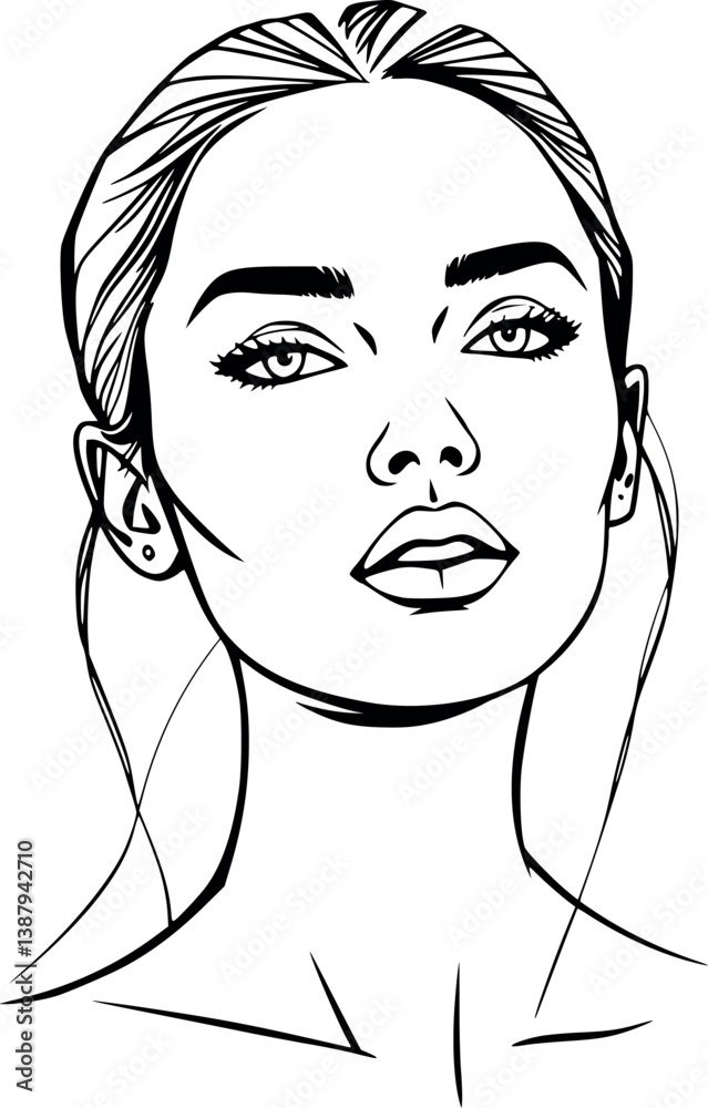 Minimalist outline portrait of a young woman in vector format. Minimalist outline portrait of a young woman in vector format.