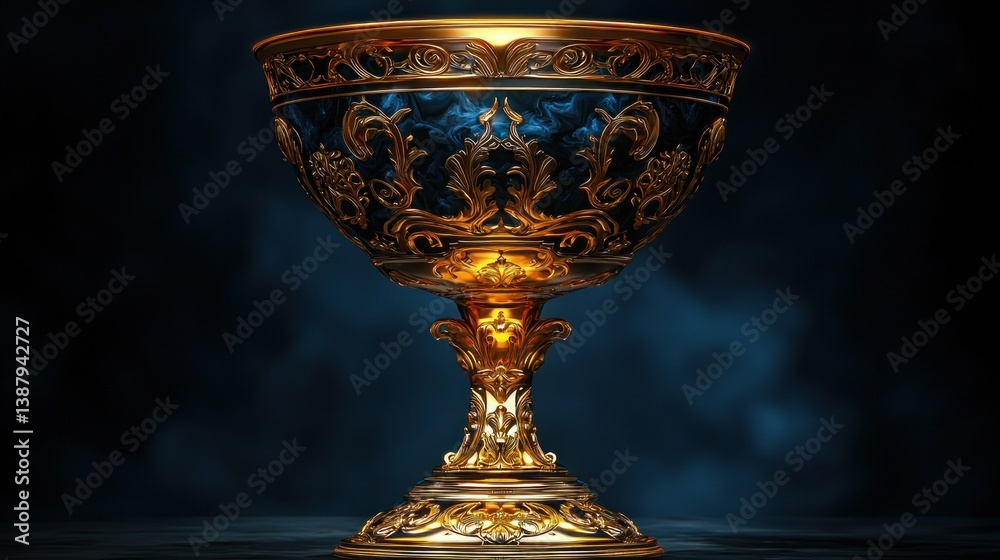 Ornate golden goblet on dark background Ornate golden goblet on dark background