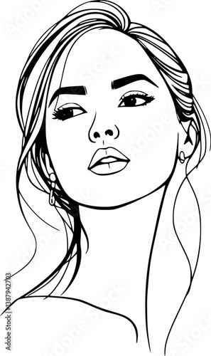 Minimalist outline portrait of a young woman in vector format.