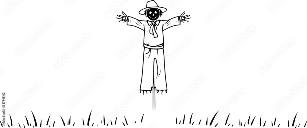 Outline illustration of a scarecrow farming and agriculture Outline illustration of a scarecrow farming and agriculture