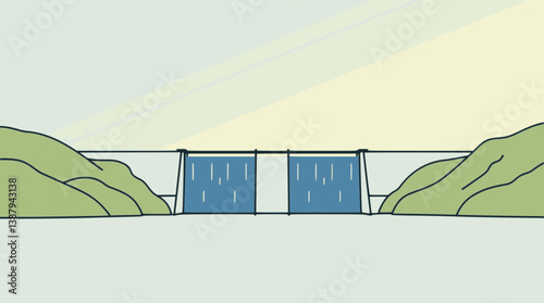 Outline illustration of a hydroelectric dam renewable energy source