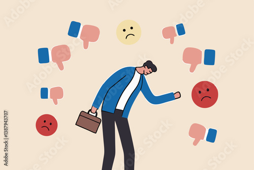 Response to negative feedback, dislike or bad customer review rating, handle complaint, business mistake or problem, satisfaction or angry opinion concept, businessman response to negative feedback.