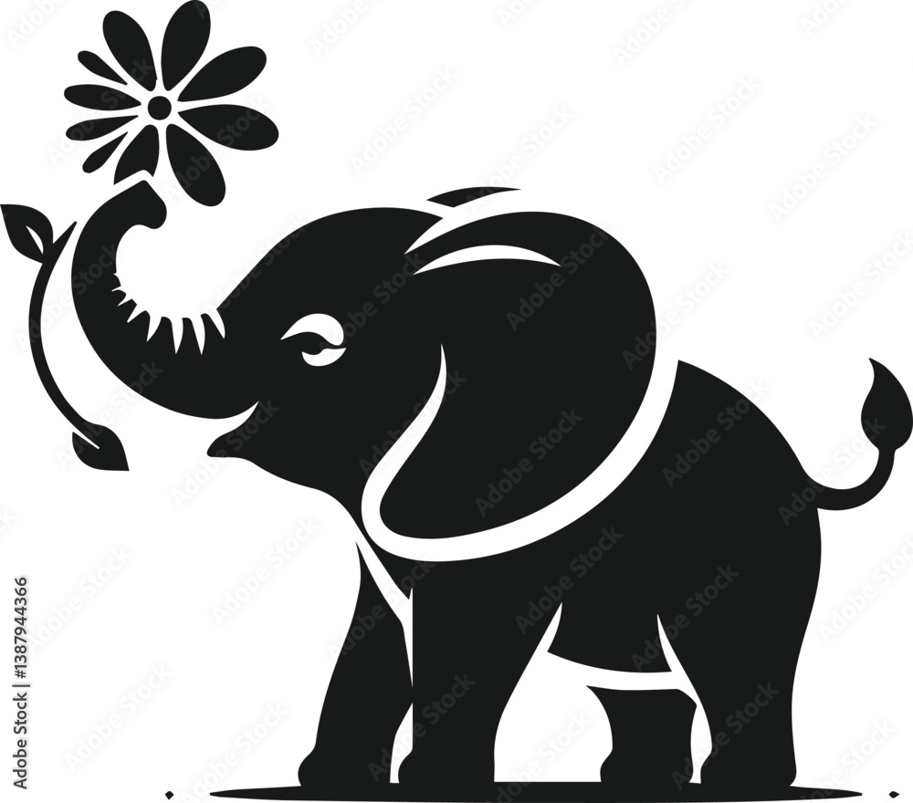 Fototapeta premium Baby elephant silhouette vector