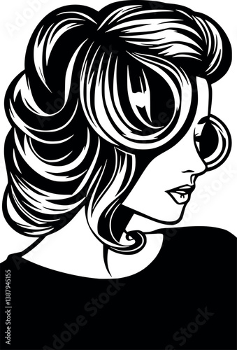 Vintage hairstyle outline illustration. Retro and glamorous vector design.