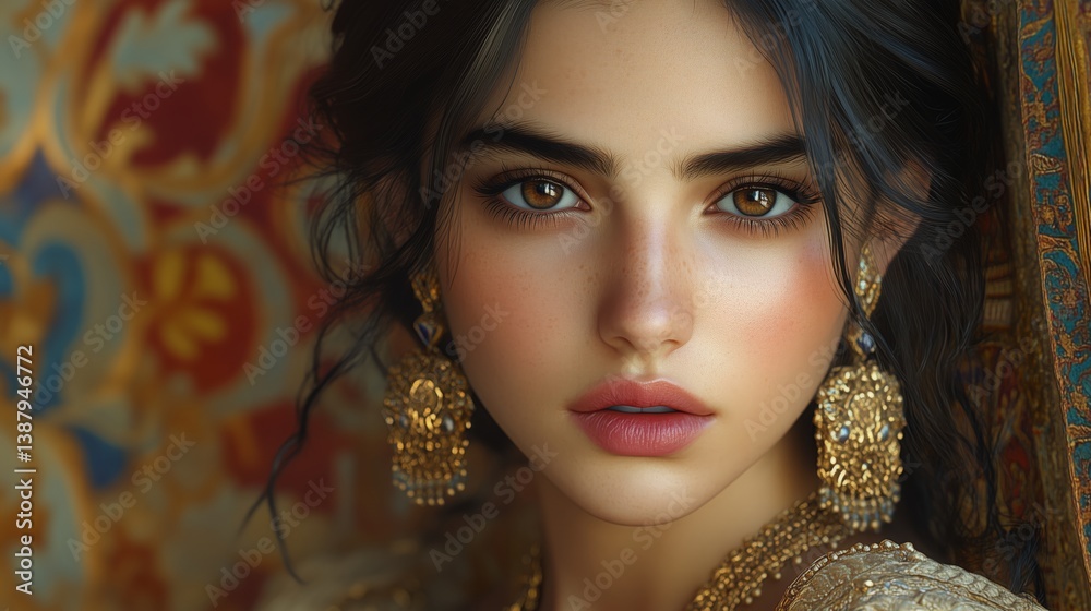 Elegant model flaunts handcrafted jewelry with sparkling gemstones and intricate details for refined elegance.
Elegant model flaunts handcrafted jewelry with sparkling gemstones and intricate details for refined elegance.