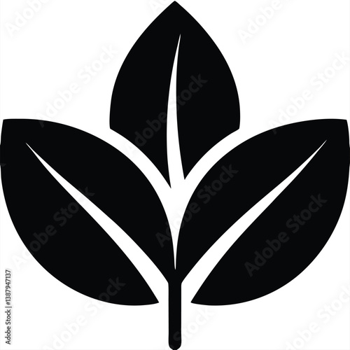 Leafy Silhouette: A striking monochrome image featuring three elegant leaves, symbolizing growth, renewal, and the purity of the natural world.