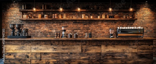 Rustic coffee bar with brick wall