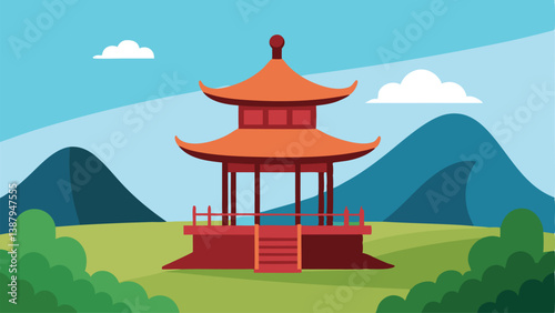 vector illustration of japanese garden