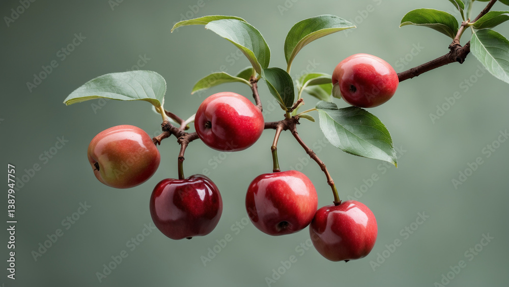 Fresh Crabapples On A Branch Displaying Vibrant Red Colors And Healthy Leaves Fresh Crabapples On A Branch Displaying Vibrant Red Colors And Healthy Leaves