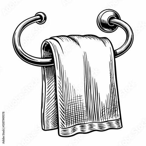 Vintage Hand Drawn Towel on Ring Illustration for Home Decor and Bathroom Design