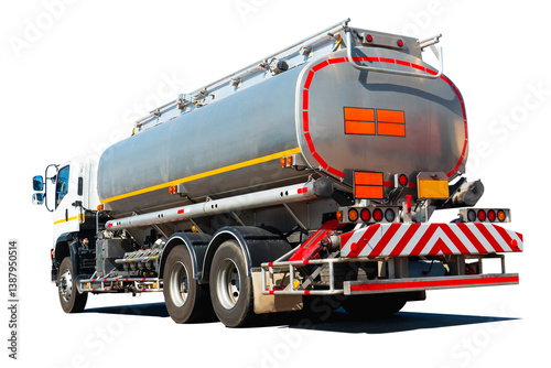 Oil Tanker Truck Transport Isolated on White. Fuel Tanker Truck Shipping Energy. Freight Logistics Truck Transportation. photo