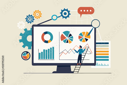 Data analytics, research or analysis graph and chart diagram, statistics report, datum or financial analysis, marketing for website, optimization concept, businessman analyze data on monitor screen.