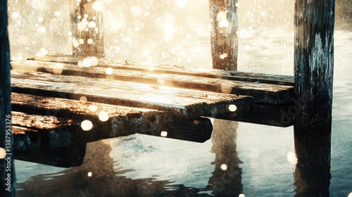 A dramatic capture of a rotted wooden pier