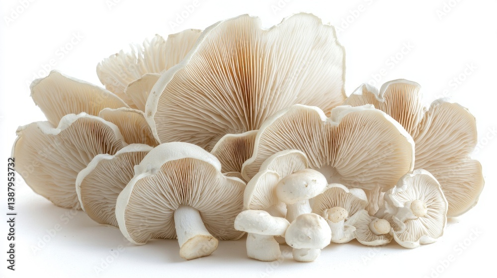 A bunch of white mushrooms are piled on top of each other A bunch of white mushrooms are piled on top of each other