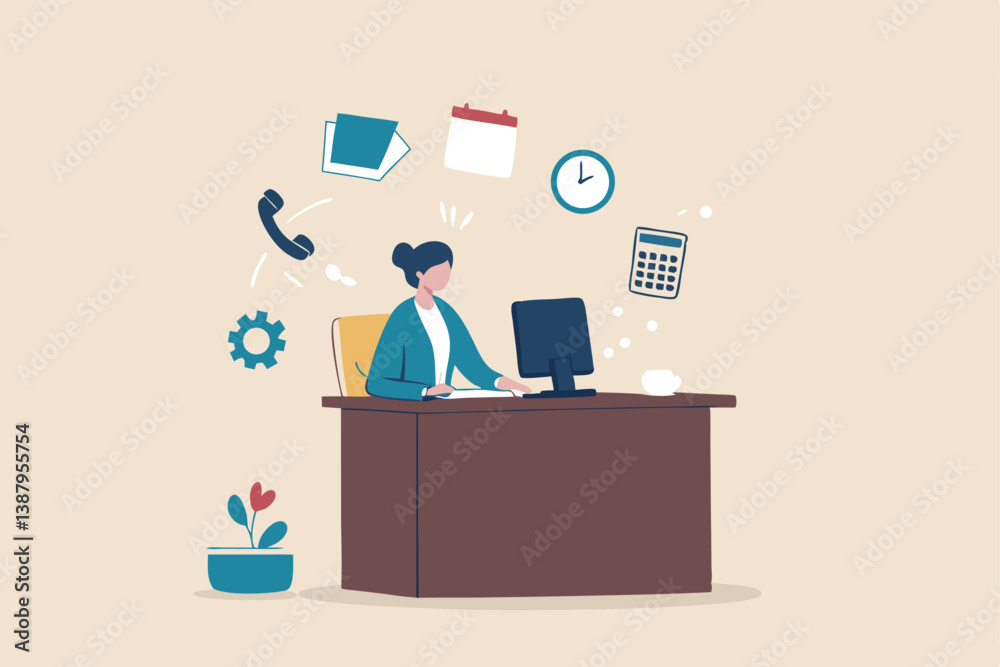 Administrator or assistant occupation, secretary or accountant professional, receptionist work with answer telephone, schedule calendar or coordination, businesswoman admin working at office desk. Administrator or assistant occupation, secretary or accountant professional, receptionist work with answer telephone, schedule calendar or coordination, businesswoman admin working at office desk.