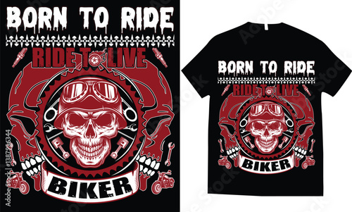 Motorcycle skull helmet byker rider piston rebel gear engine speed rider wings grunge t-shirt design distressed vector illustration.
