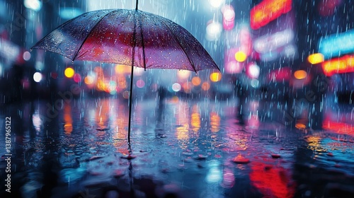 Wallpaper Mural Rainy night city scene with umbrella Torontodigital.ca