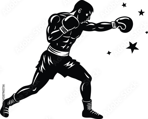 Boxer delivering a knockout punch silhouette

