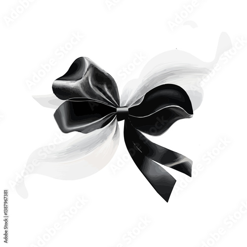 Abstract minimalist style floating ribbon bow in black and white for elegant design