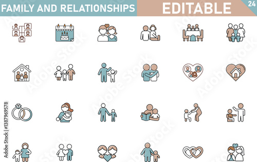 Editable Family Icons Relationships, Marriage, Parenthood, and Kinship