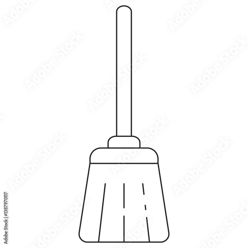 Icon of a cleaning broom, symbolizing cleanup, maintenance, optimization, or system cleaning in digital and physical contexts. Vector pictogram with thin black lines. Line thickness is editable